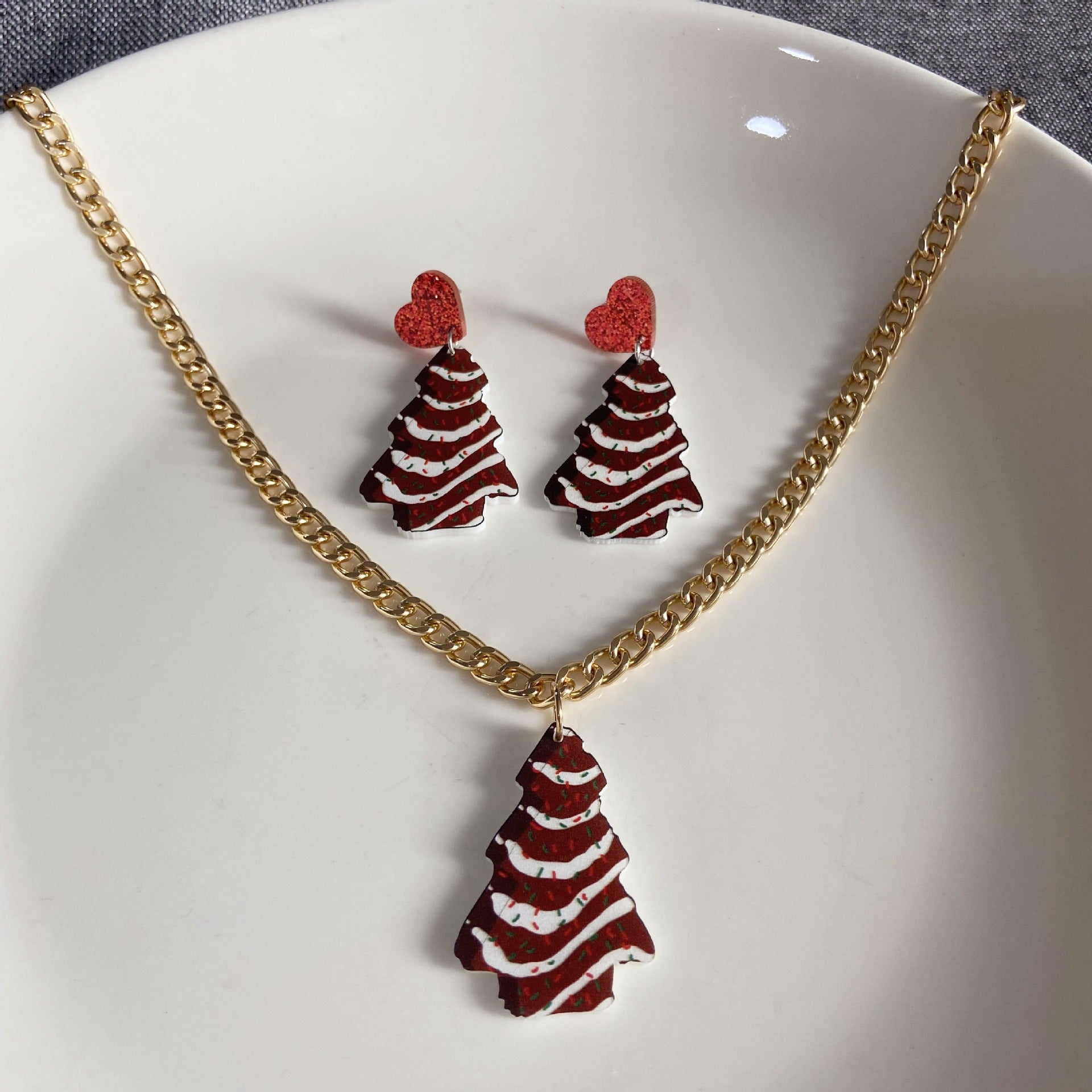 Wholesale Christmas tree cake tree Acrylic Earrings and necklace set