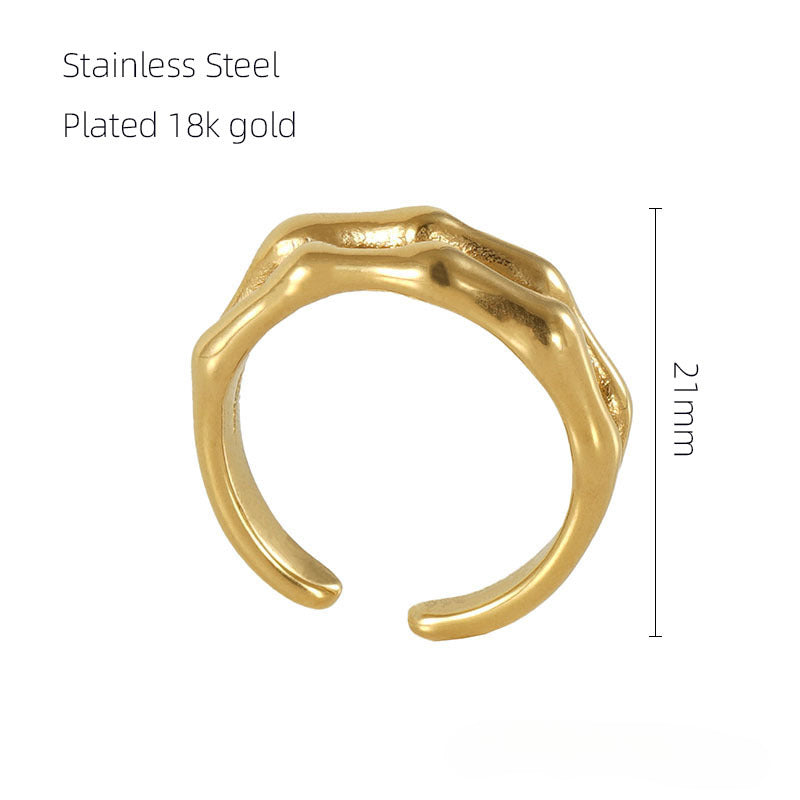 Wholesale Double Bamboo 18K Gold Stainless Steel Adjustable Rings ACC-RS-ZhongXin008