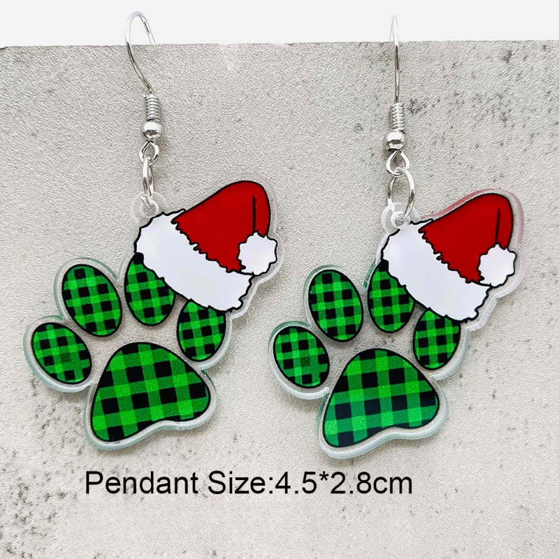 Wholesale Christmas Santa Hat Green Red Plaid Acrylic Earrings ACC-ES-ChenY096
