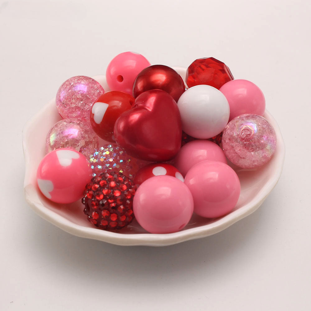 Wholesale 50pcs/pack Bubblegum Beads Red Love Valentine's Day 20MM Acrylic Mixed Color Beads