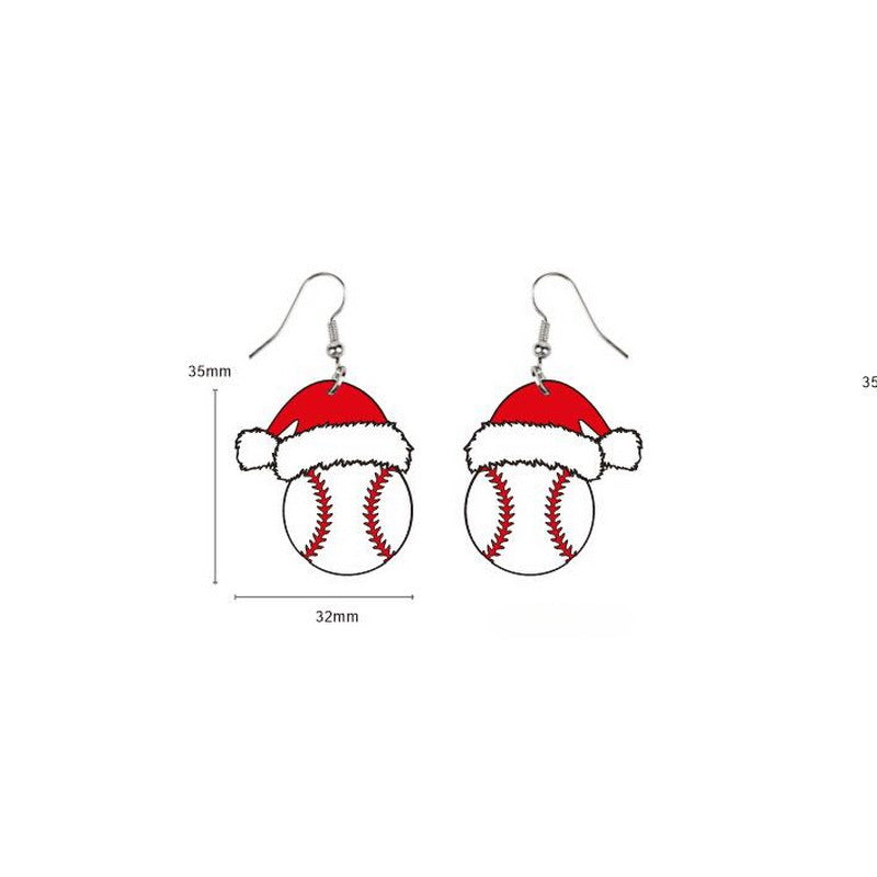 Wholesale Christmas Season Christmas Hats Football Rugby Basketball Volleyball Acrylic Earrings ACC-ES-XP028