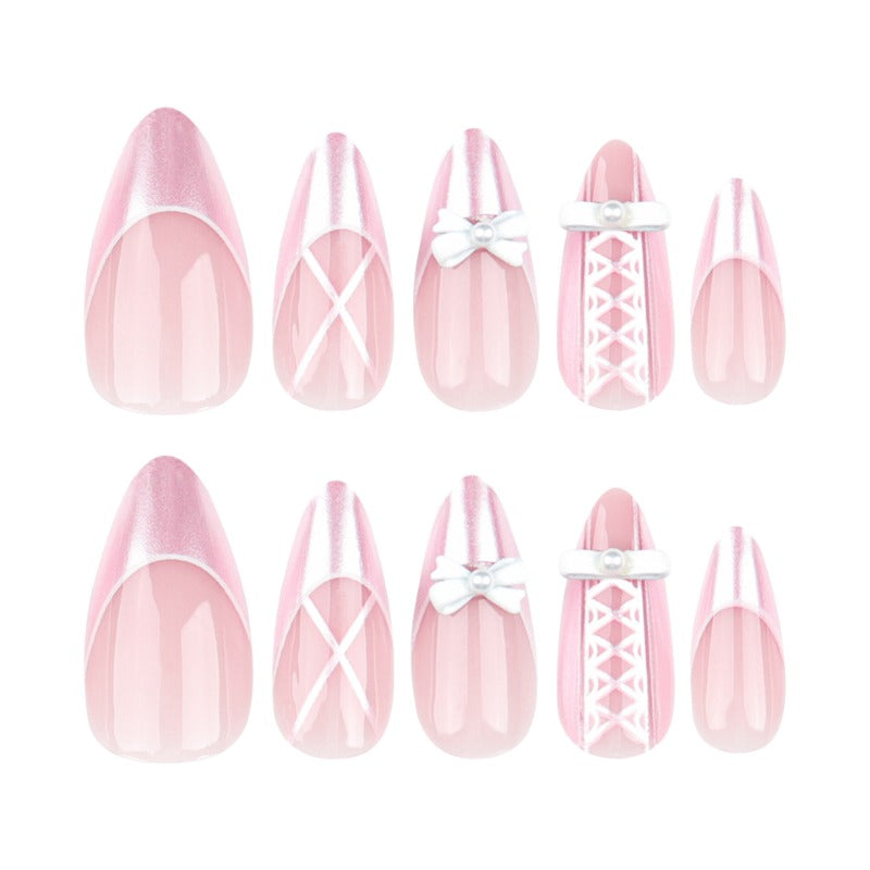 Wholesale 24 Pieces/box Pink Bow Pearl Nails Kits Nail Stickers ACC-NS-LeFan135