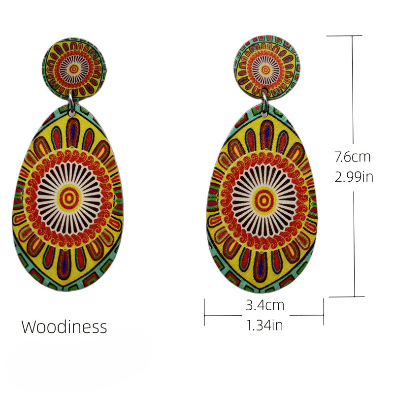 Wholesale Bohemian Printed Wooden Vintage Ethnic Style Earrings ACC-ES-FX027