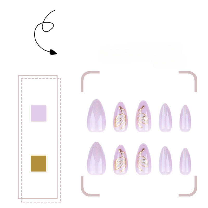 Wholesale 24 Pieces/box Purple Butterfly Press-on Nails Kits Nail Stickers ACC-NS-LeFan078