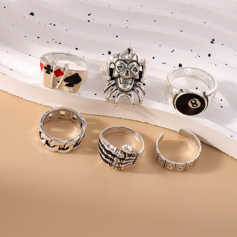 Wholesale 6pcs/set Vintage Skull Clown Ring Set ACC-RS-YueSen001