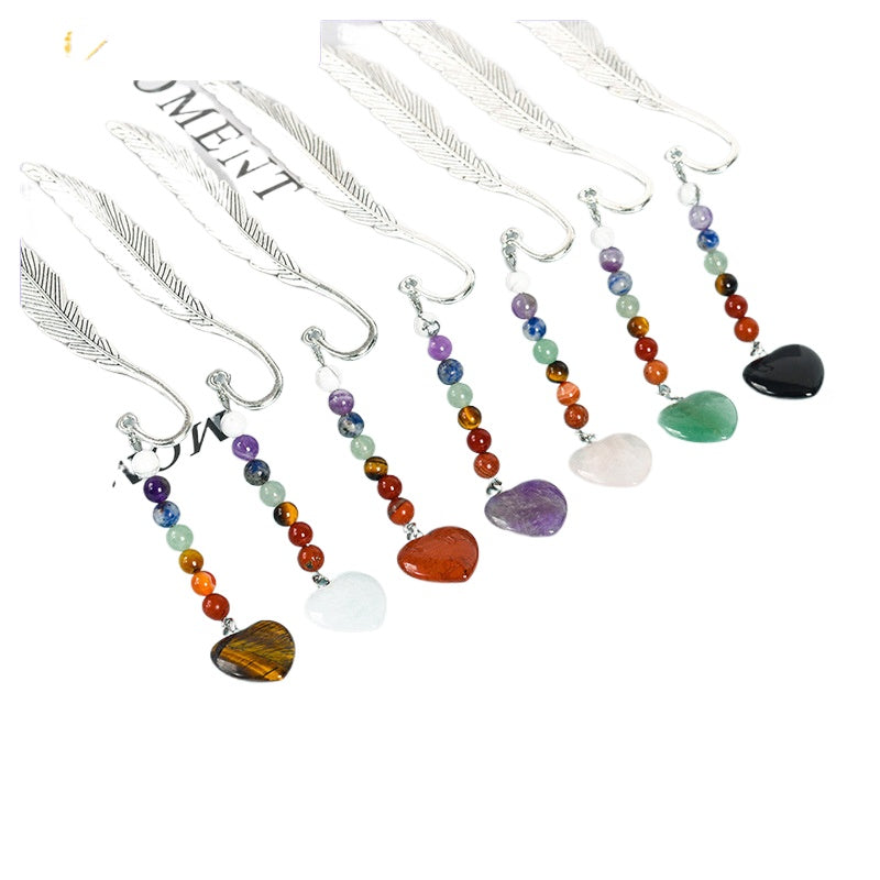 Wholesale Natural Stone Crystal Colorful Love Pendant Feather Metal Bookmark Pendant ACC-BM-ZhiSF001