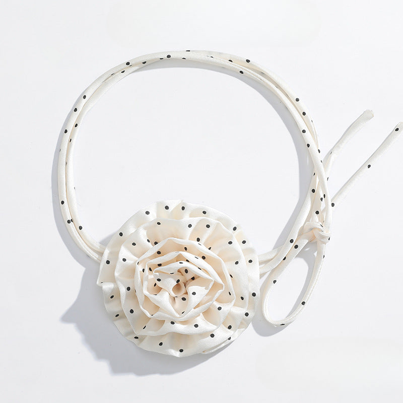 Wholesale Chiffon Polka Dot Rose Choker Long Choker Bow Necklace