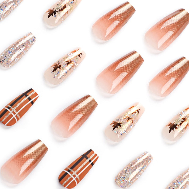 Wholesale 24 Pieces/box Glitter Maple Leaf Nails Kits Nail Stickers ACC-NS-LeFan232