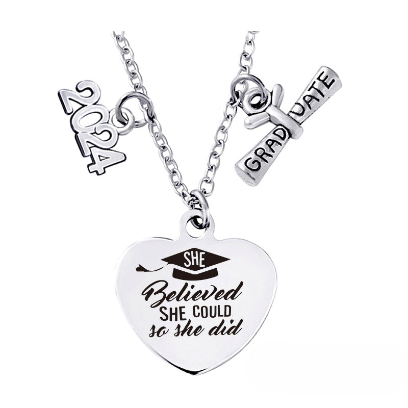 Wholesale Love Pendant 2024 Graduation Season Gift Titanium Steel Necklace ACC-NE-Ganggu001