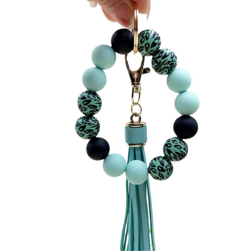 Wholesale Colorful Leopard Bead Bracelet Keychain ACC-KC-JiuYa015