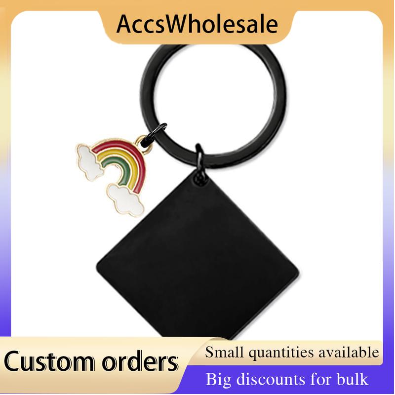Custom Keychains with Laser Engraved Text or Logo - Multicolor Square Metal Keychains