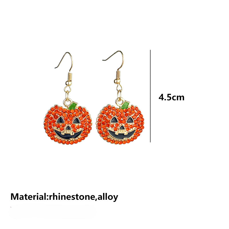 Wholesale 2 Pairs/Pack Halloween Pumpkin Ghost Diamond Metal Earrings ACC-ES-HY161