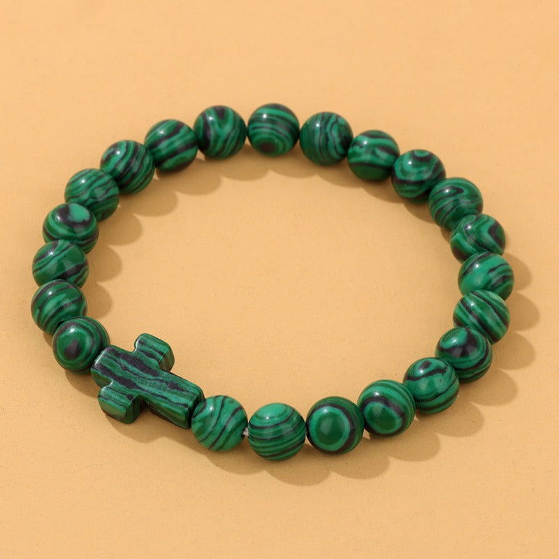 Wholesale Natural Stone Men's Green Malachite Cross Bracelet ACC-BT-YinYi005