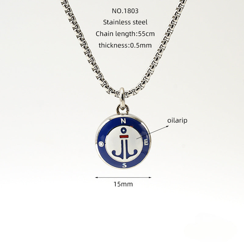 Wholesale Stainless Steel Compass Nautical Anchor Pendant Sweater Necklace ACC-NE-ZhongYao006