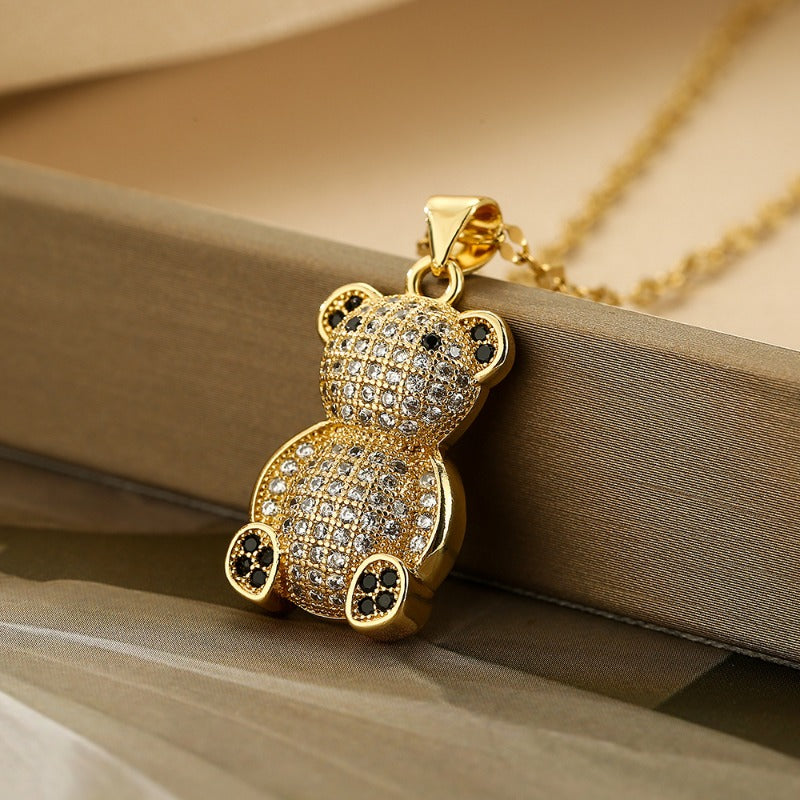 Wholesale Copper Plated Real Gold Zircon Bear Pendant Necklace ACC-NE-AoGu004