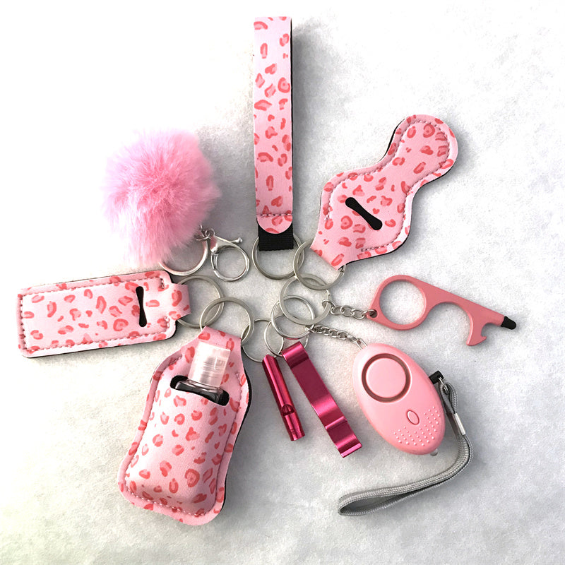 Wholesale Leopard Print Cow Print Lipstick Cover Door Opener Bottle Opener Hair Ball Wrist Keychain 10-piece Set ACC-KC-LF001