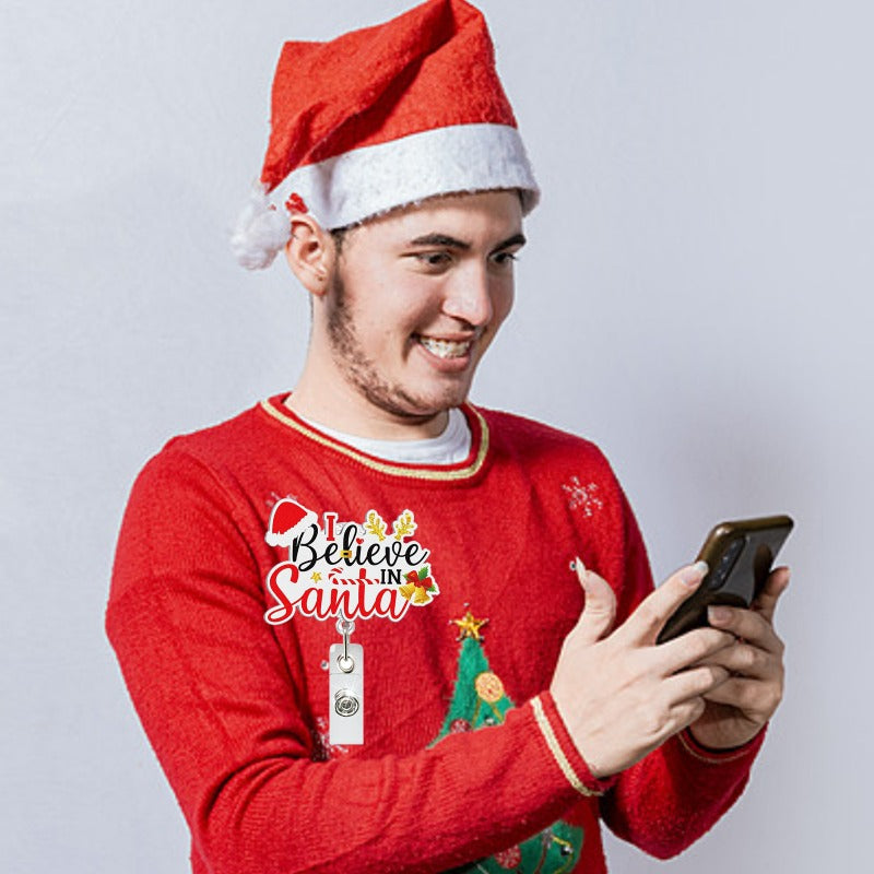 Wholesale Christmas Acrylic Christmas Tree Candy Retractable Rotating Badge Clip Keychain ACC-KC-QiDing019