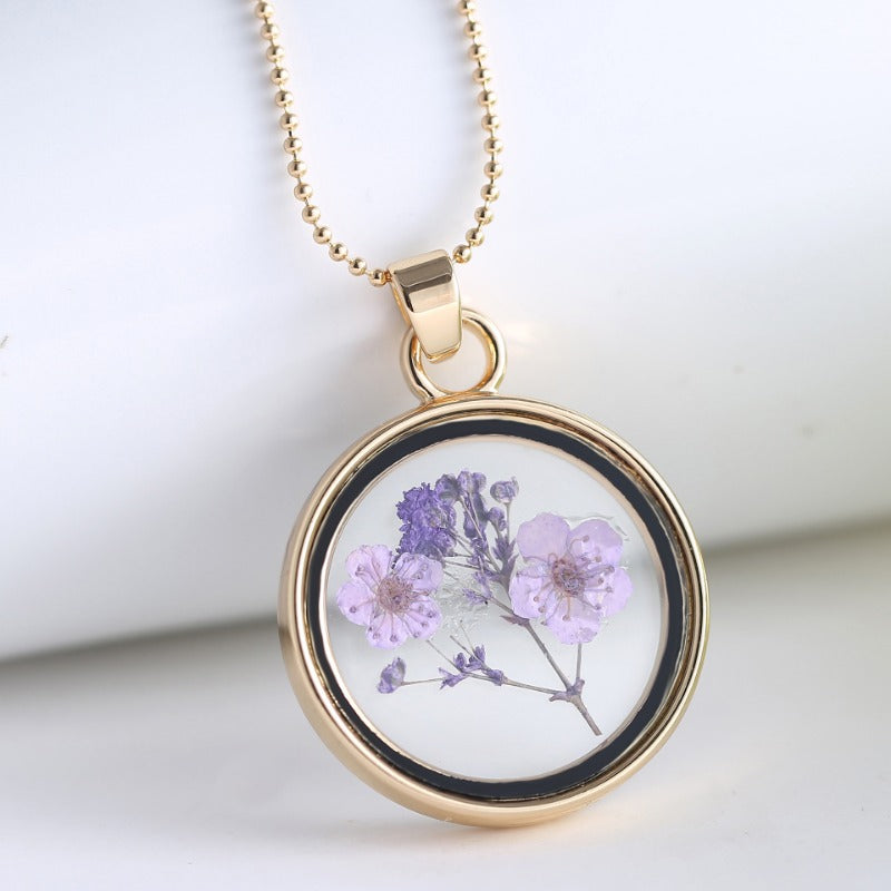 Wholesale Round Pendant Colorful Specimen Dried Flower Necklace  ACC-NE-YingHao004