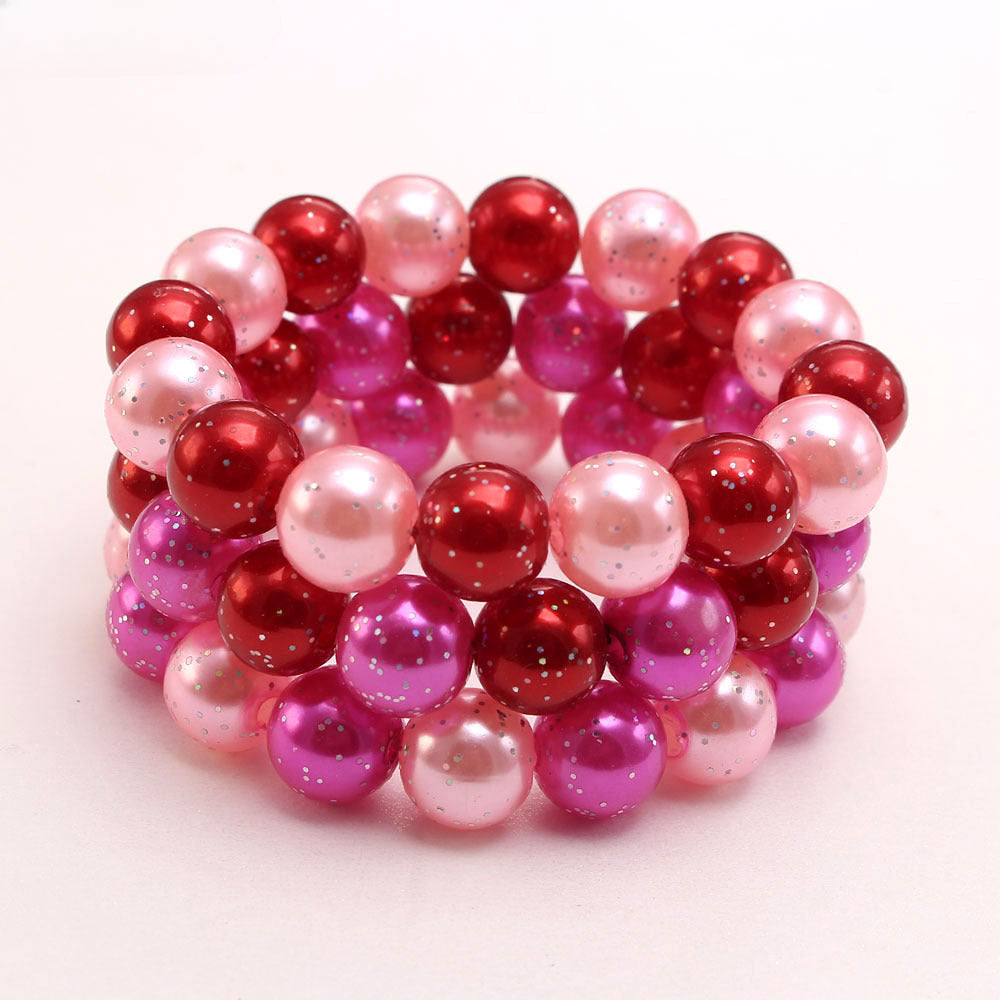 Wholesale Glitter Pink Acrylic Pearl Children's Bracelet ACC-BT-NiJia001