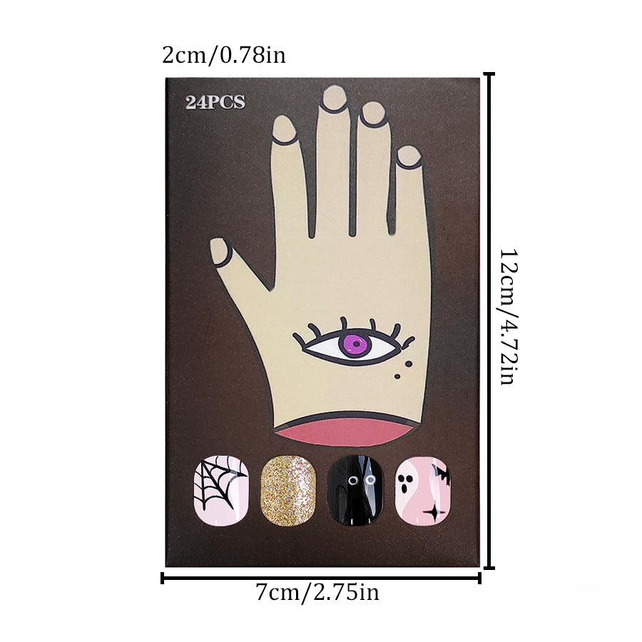 Wholesale 24 Pieces/box Ghost Glitter Halloween Press-on Nails Kits Nail Stickers ACC-NS-GuaiXL087