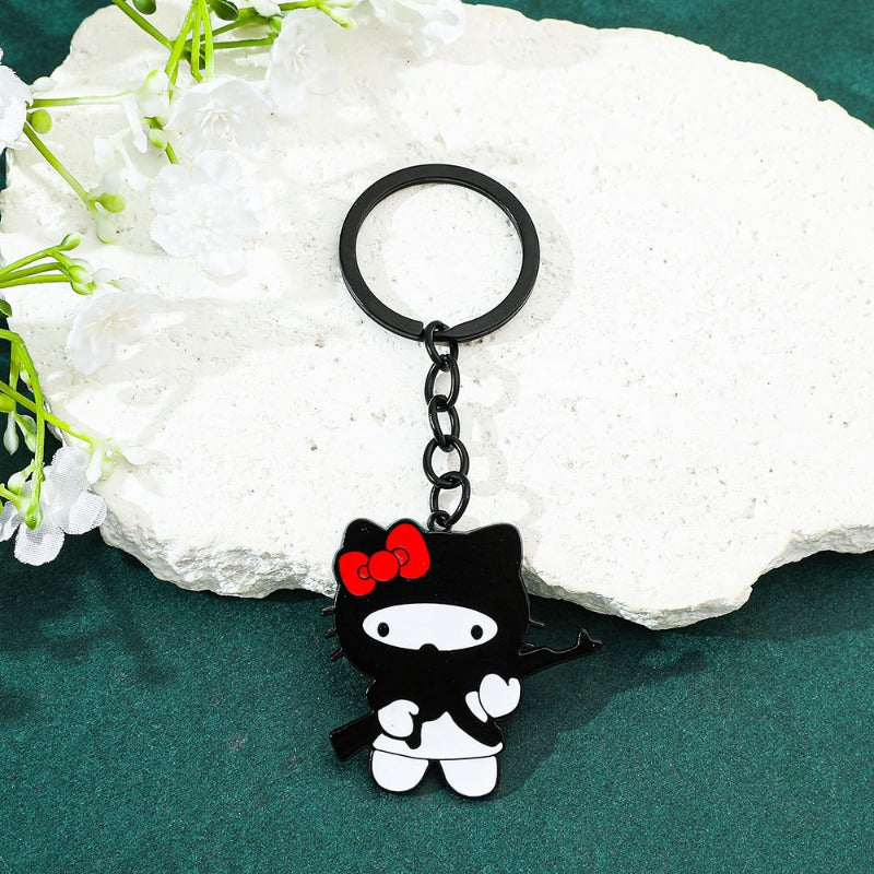 Wholesale Cartoon Funny Bow Black Head Cover Cat Alloy Keychain ACCVIP-KC-KeFeng006