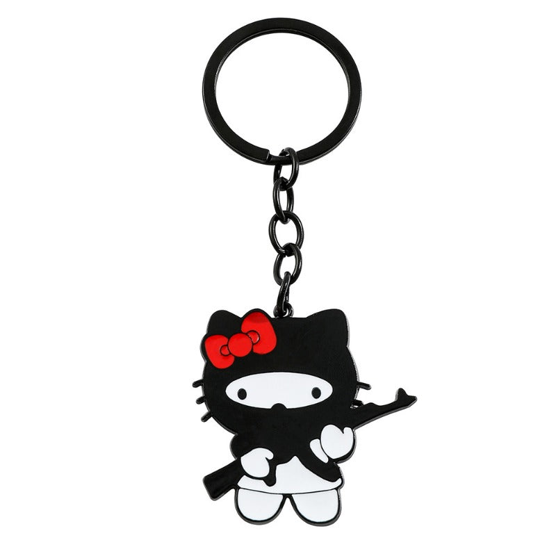 Wholesale Cartoon Funny Bow Black Head Cover Cat Alloy Keychain ACCVIP-KC-KeFeng006