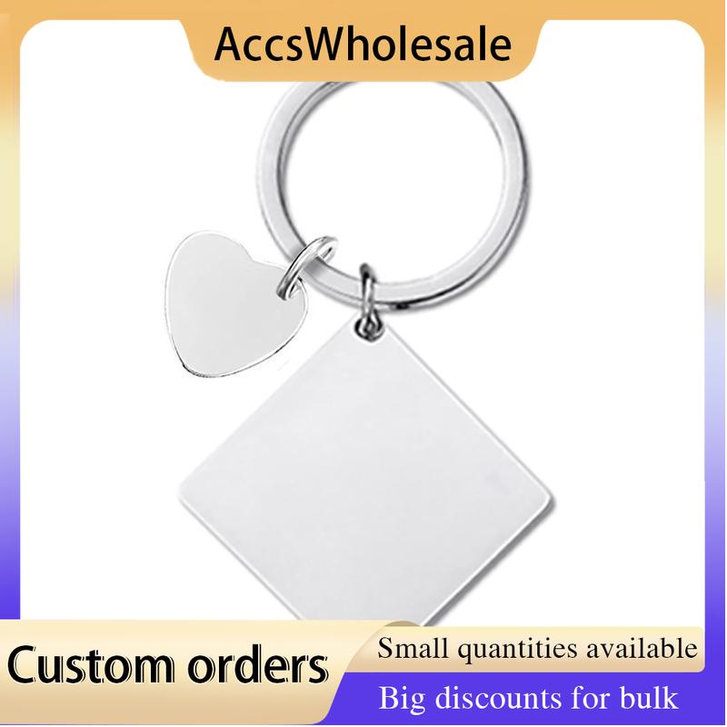 Custom Keychains with Laser Engraved Text or Logo - Multicolor Square Metal Keychains