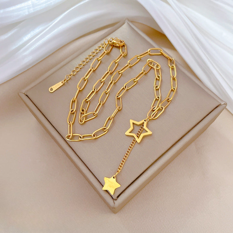 Wholesale Titanium Steel Chain Tassel Star Necklace Clavicle Chain ACC-NE-LiGe015