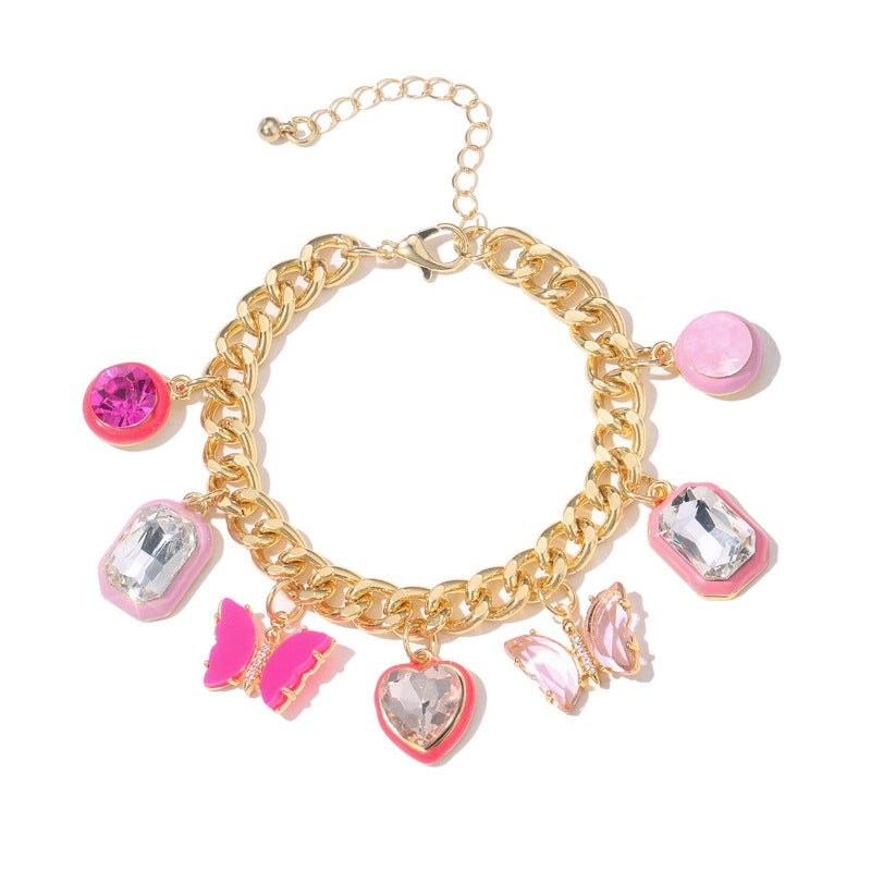 Wholesale Pink Love Enamel Oil Drop Bracelet Earring Set ACC-BT-KJ004