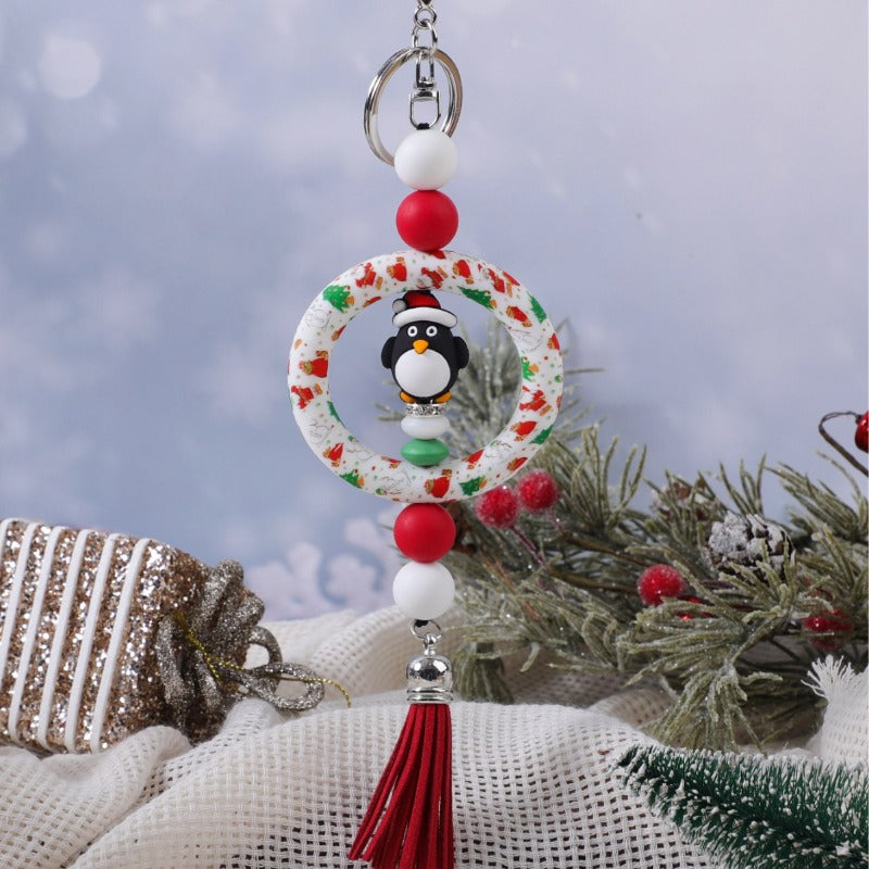 Wholesale Christmas Decoration DIY Beaded Round Silicone Keychain ACC-KC-JiuYa013