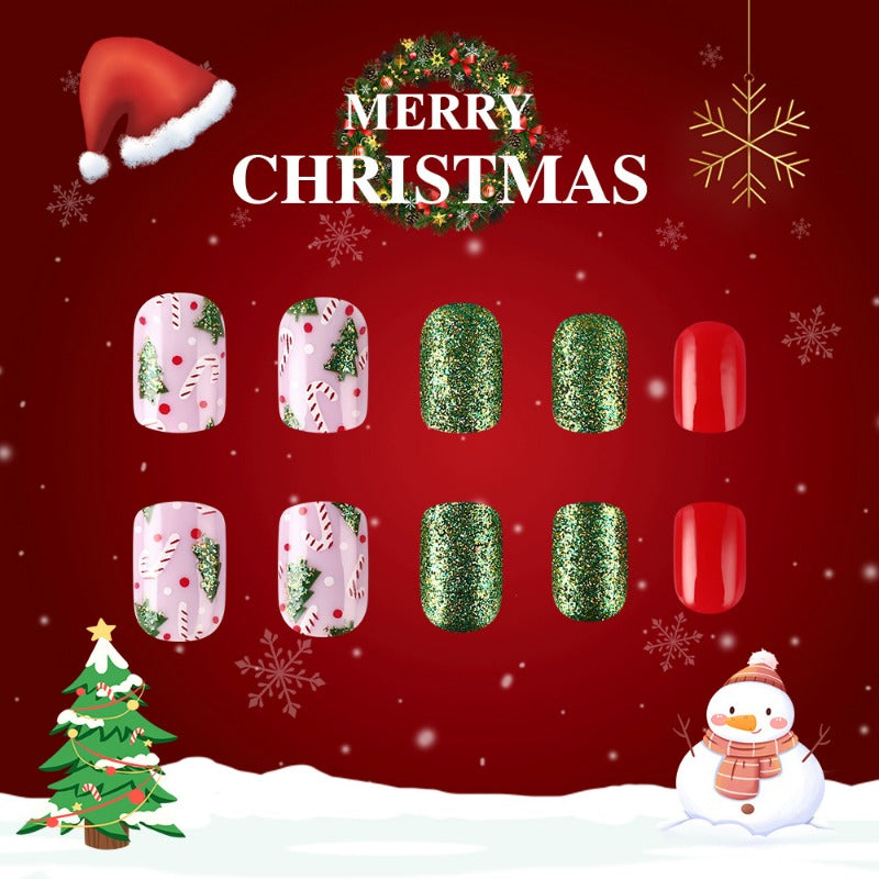 Wholesale 24 Pieces/box Christmas Red and Green Canes Nails Kits Nail Stickers ACC-NS-MiKe008