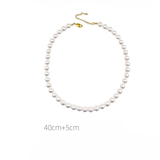 Wholesale French Glass Pearl 16 inch Long Necklace Light Luxury Clavicle Chain Titanium Steel Lobster Clasp ACC-NE-LaoY001