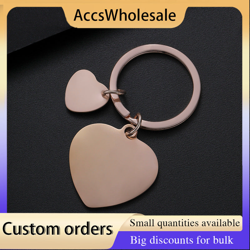 Custom Keychains with Laser Engraved Text or Logo - Multicolor Heart Shape Metal Keychains