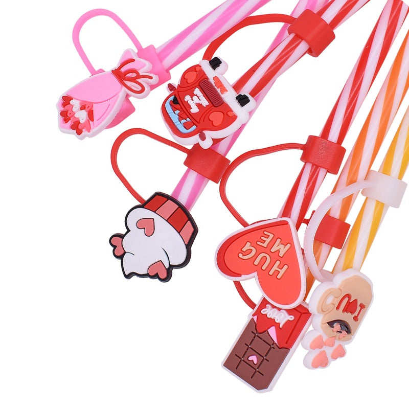 Wholesale Random 100pcs Valentine's Day Love Party 10mm PVC Soft Straw Tube Cap ACC-SCR-RYY126