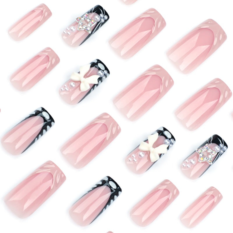 Wholesale 24 Pieces/box Bow Pearl Pattern Press-on Nails Kits Nail Stickers ACC-NS-LeFan109