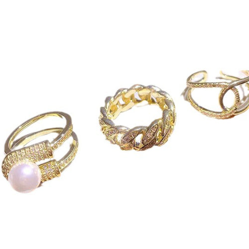 Wholesale Random Color 10pcs Irregular Zircon Open Adjustable Ring ACC-RS-Pabo004