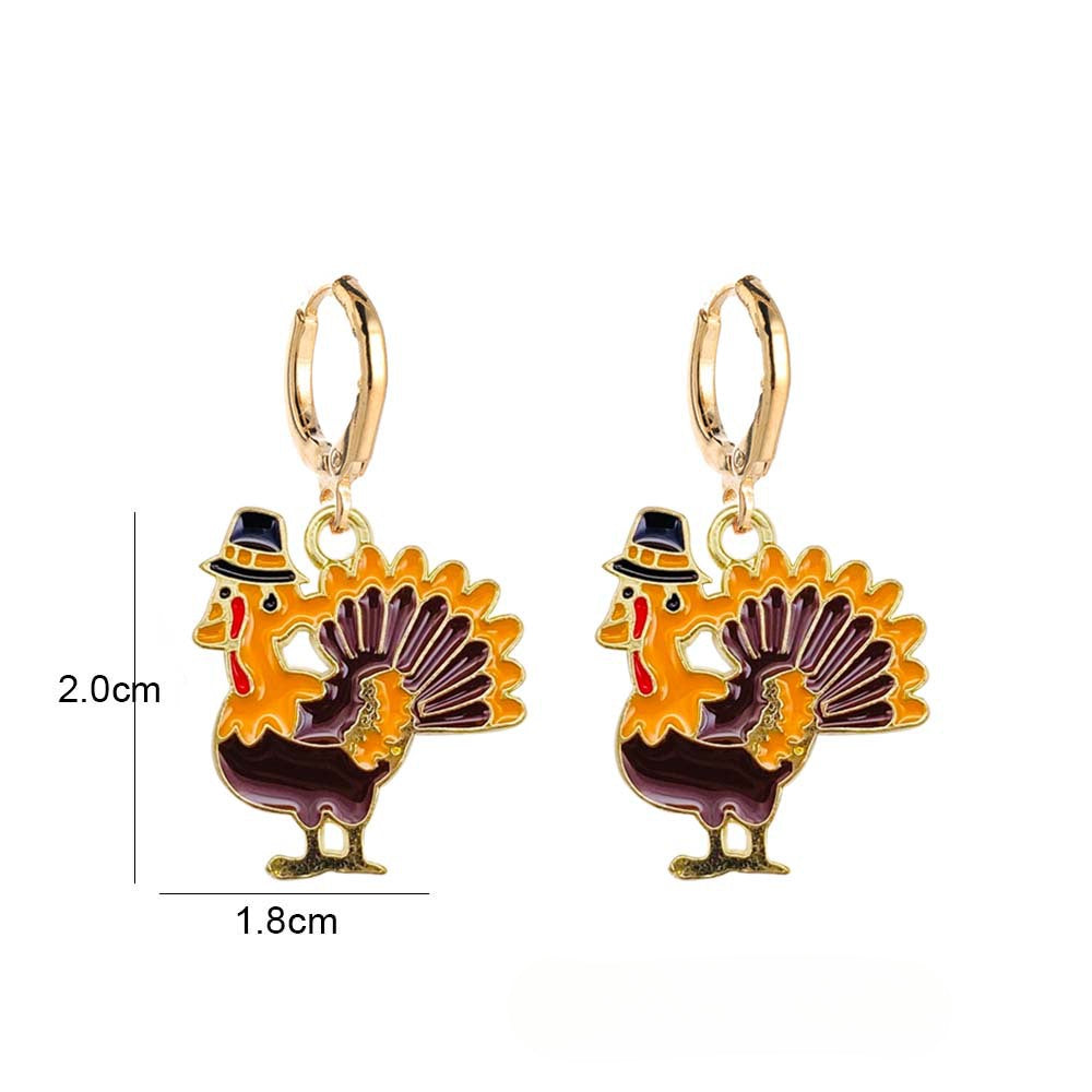 Wholesale Thanksgiving Turkey Truck Pumpkin Maple Leaf Alloy Oil Drop Earrings ACC-ES-ChenY049