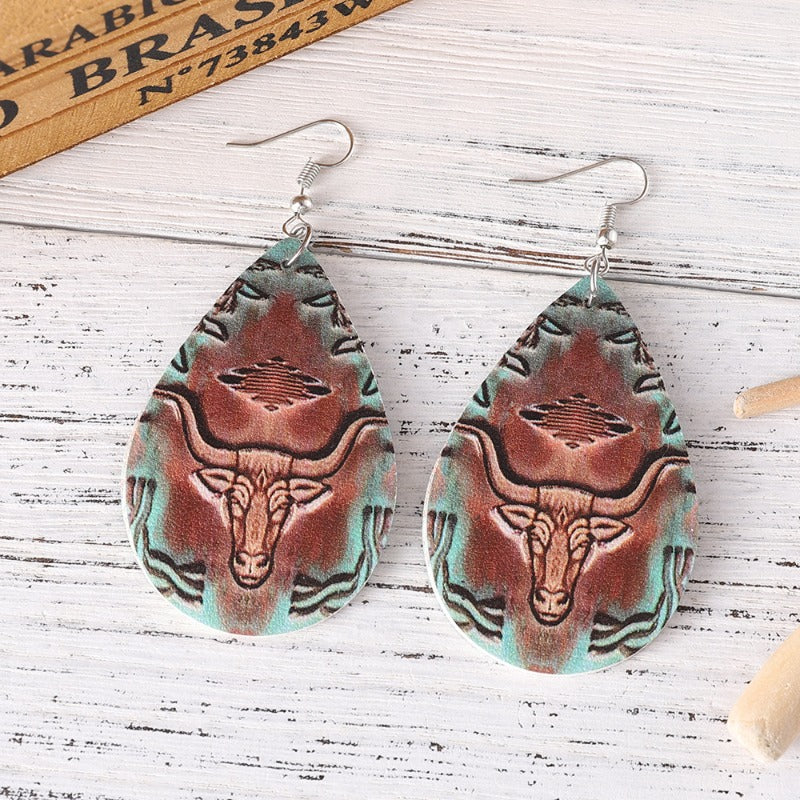 Wholesale Western Style Bull Head Sunflower Leopard Print Party Earrings ACC-ES-ChuLian126