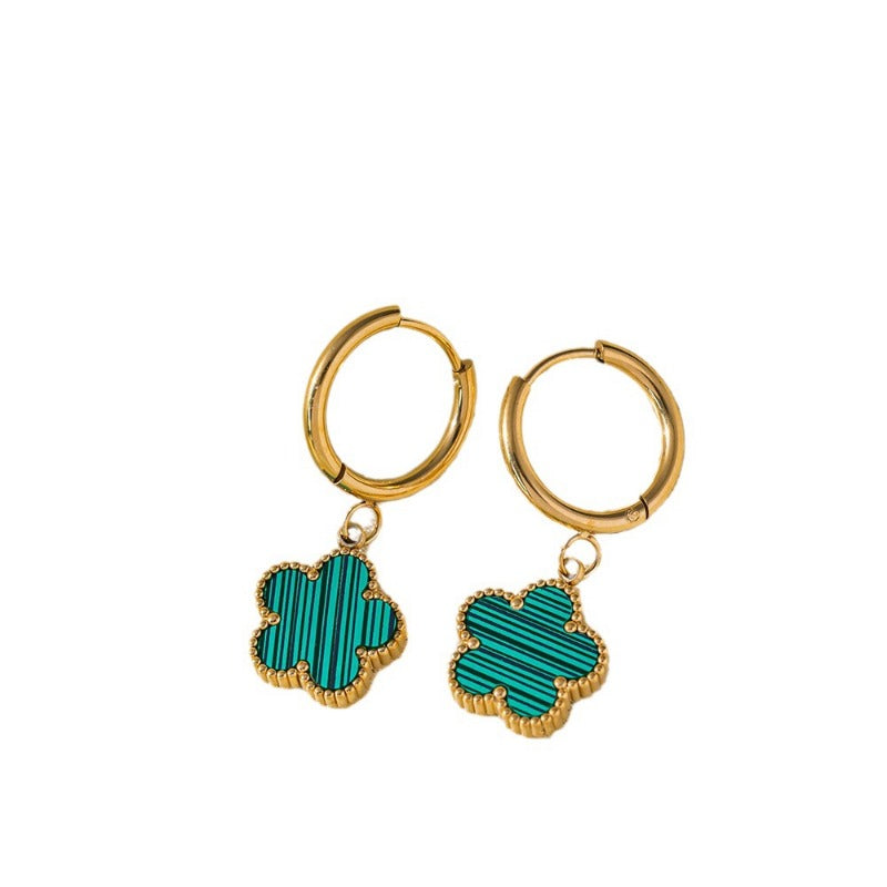 Wholesale Titanium Steel Five Leaf Clover Earrings ACC-ES-QiYun003