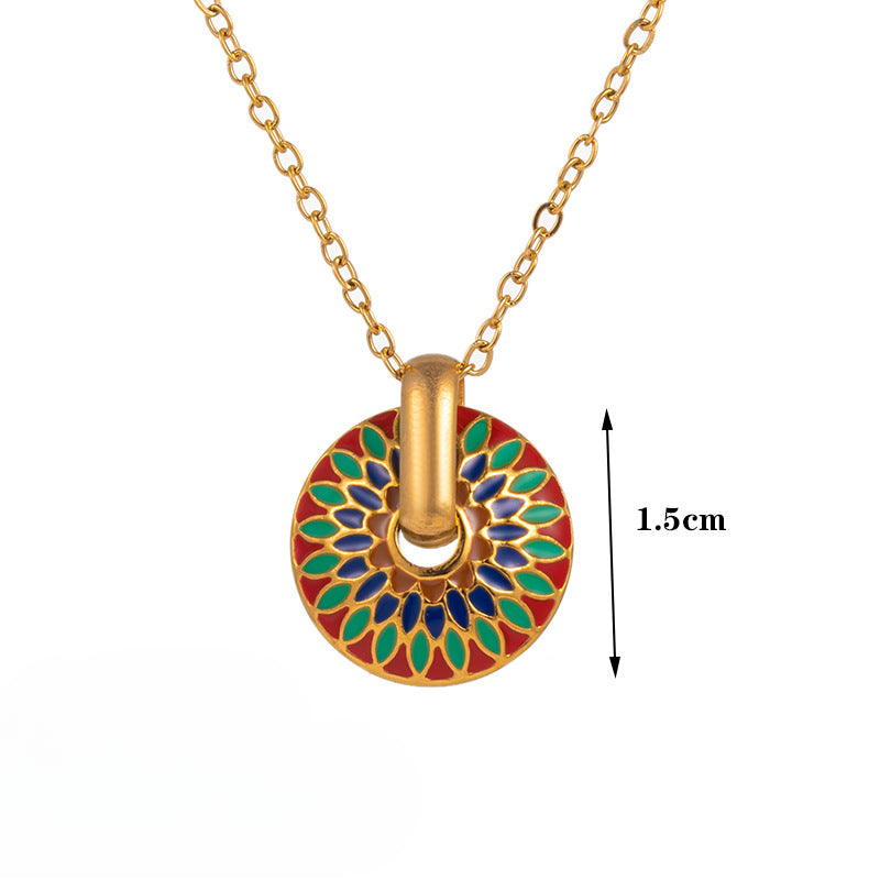 Wholesale Retro Light Luxury Necklaces Drip Glaze Daisy Titanium Steel Necklace Earrings Set ACC-NE-Tais009