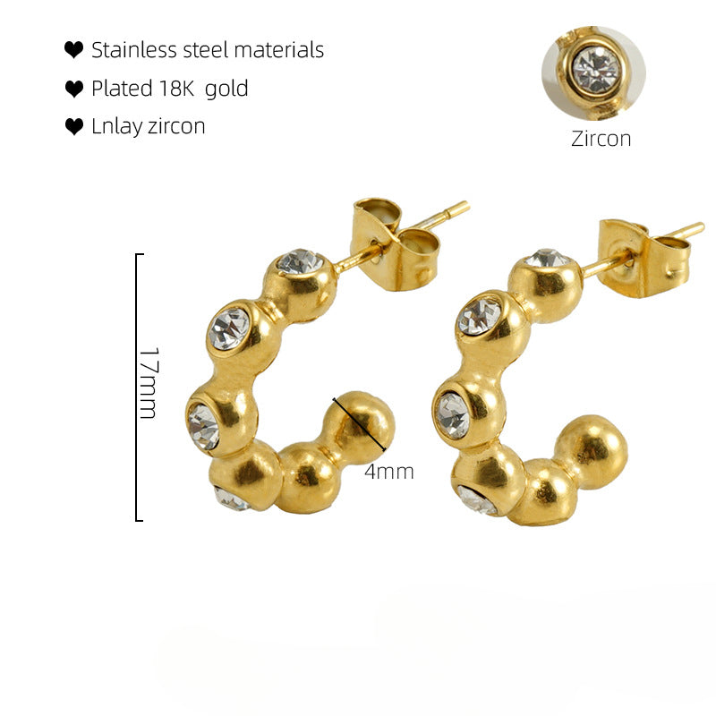 Wholesale U-shaped Diamond 18K Gold Stainless Steel Geometric Earrings ACC-ES-ZhongXin016