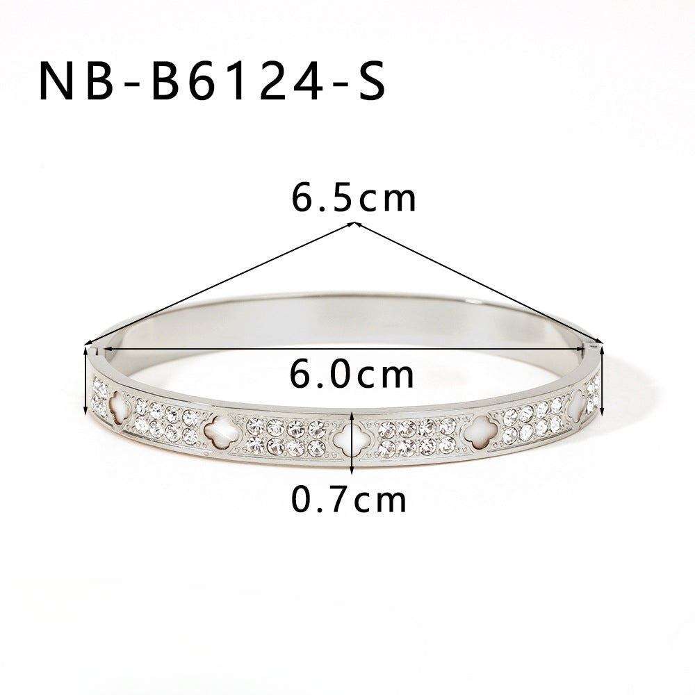 Wholesale Stainless Steel Inlaid Zircon White Shell Full Diamond 18K Gold Color Bracelet ACC-BT-XinY026