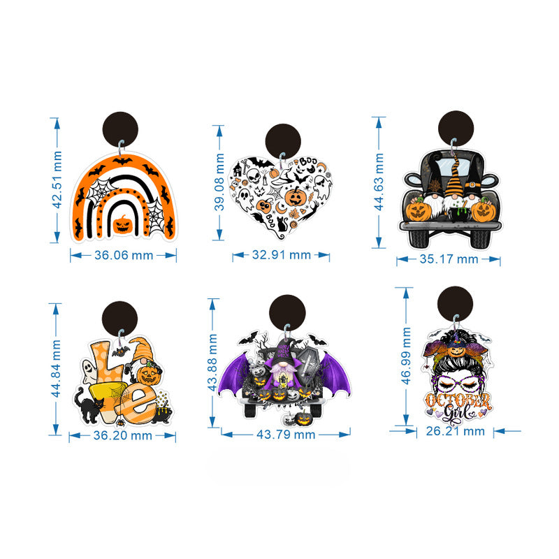 Wholesale Halloween Rainbow Elf Pumpkin Girls Bat Truck Love Resin Earrings ACC-ES-XP030