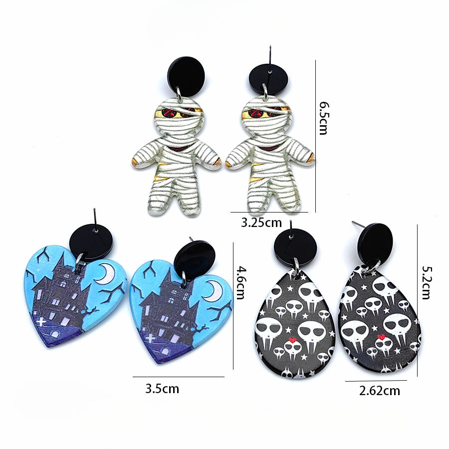 Wholesale Halloween Horror Skull Acetate Acrylic Earrings ACC-ES-Xizhao003