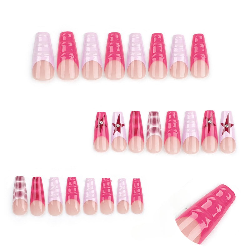 Wholesale 24 Pieces/box Long Five-pointed Star Diamond Press-on Nails Kits Nail Stickers ACC-NS-LeFan101