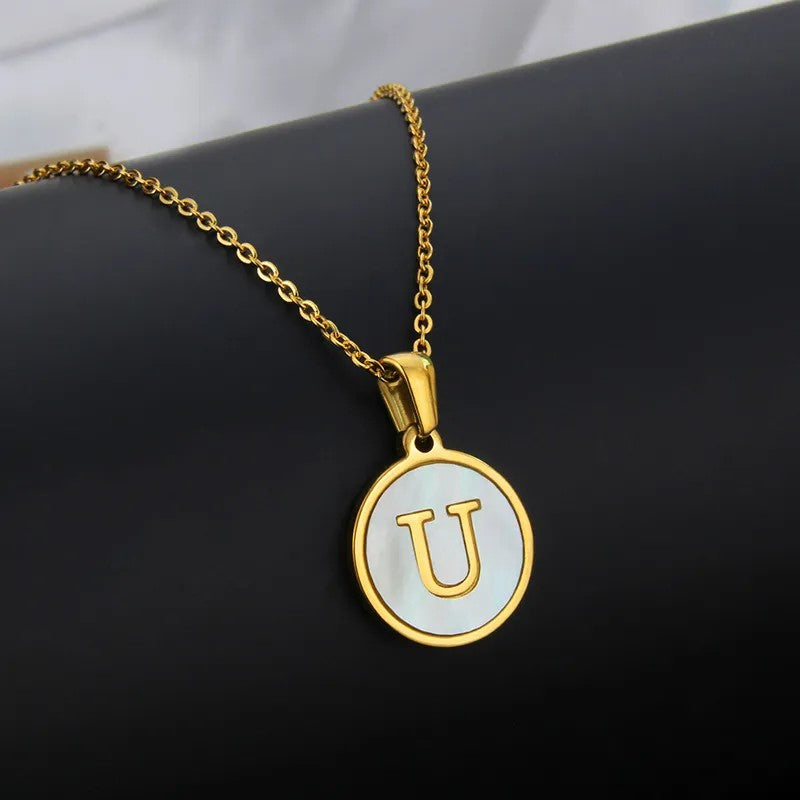 Wholesale Titanium Steel Necklace Round Shell Letter Necklace ACC-NE-BaiTian005