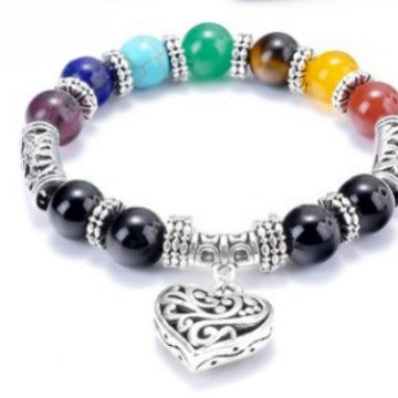 Wholesale Colorful Tiger Eye Stone Beaded Men's Heart Pendant Bracelet ACC-BT-Ceya001