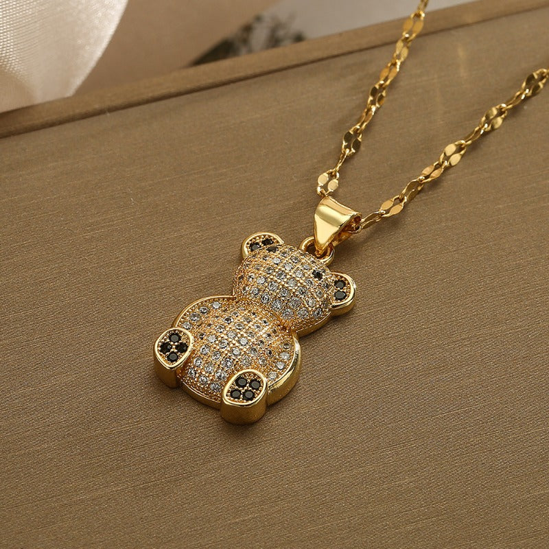 Wholesale Copper Plated Real Gold Zircon Bear Pendant Necklace ACC-NE-AoGu004