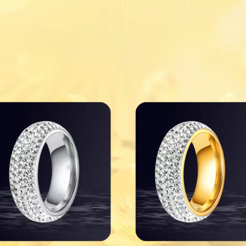 Wholesale Titanium Steel Ring Five Rows of Clay Full Diamond Stainless Steel Ring ACC-RS-Xinj009