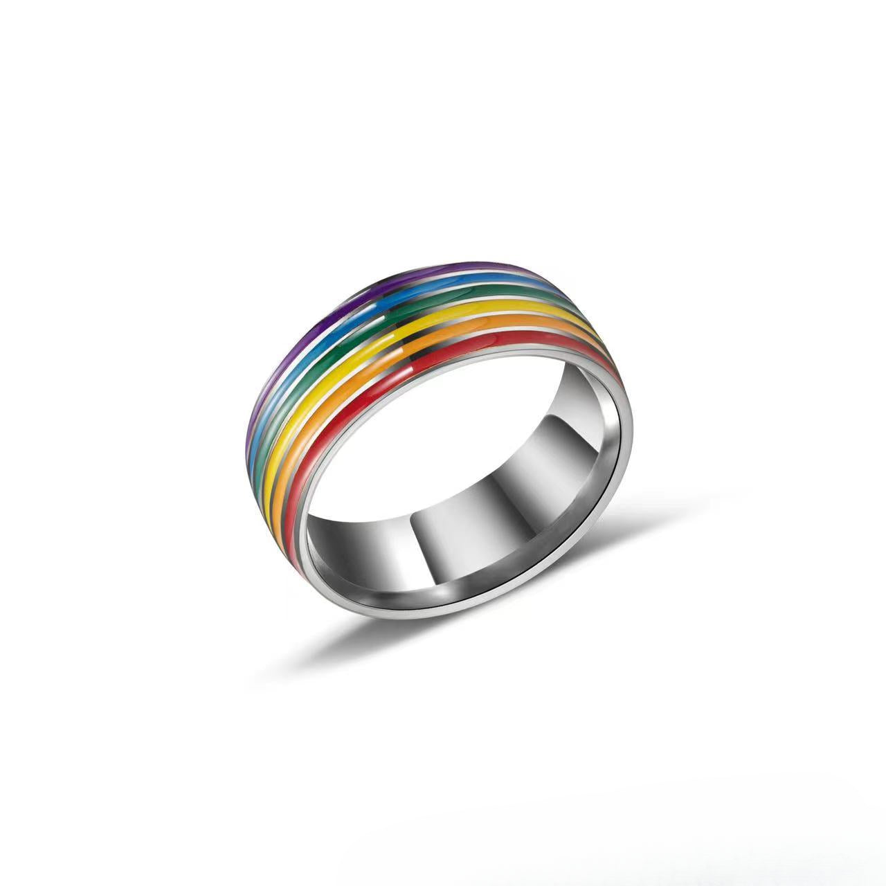 Wholesale Rainbow Couple Stainless Steel Rings ACC-RS-Ruih001